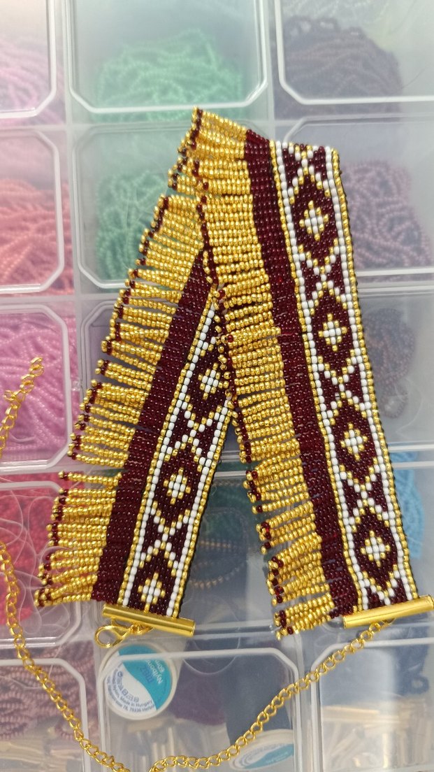 bordo gold Renkli Etnik Boncuklu Bohem Kolye - Görsel 3