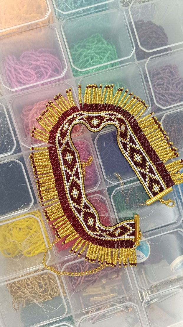 bordo gold Renkli Etnik Boncuklu Bohem Kolye - Görsel 2