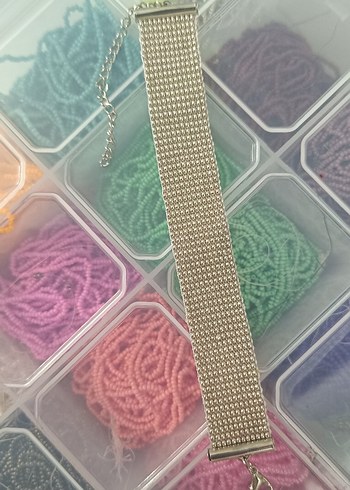 gümüş hasır görünümlü kum boncuk Bileklik - Görsel 5