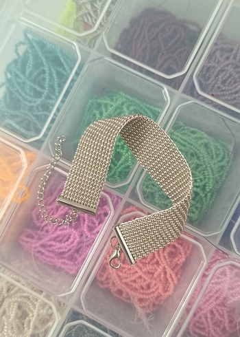 gümüş hasır görünümlü kum boncuk Bileklik - Görsel 4