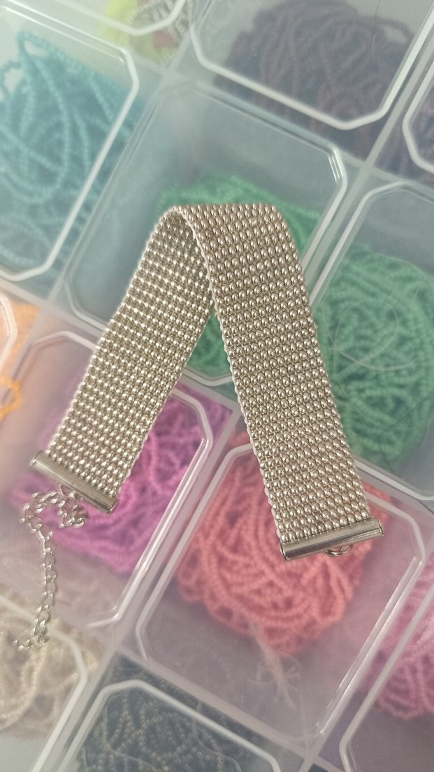 gümüş hasır görünümlü kum boncuk Bileklik - Görsel 3