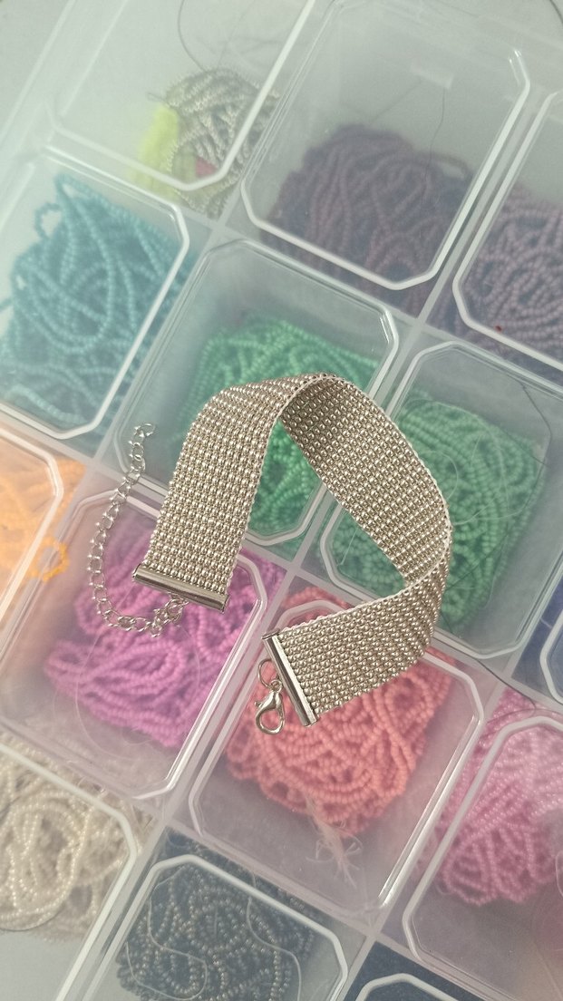 gümüş hasır görünümlü kum boncuk Bileklik - Görsel 4