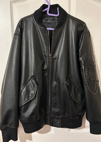 Bershka Siyah Deri Ceket - Rahat Kesim - Görsel 2