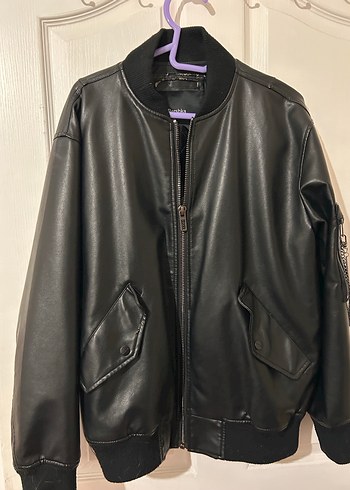 Bershka Siyah Deri Ceket - Rahat Kesim - Görsel 7