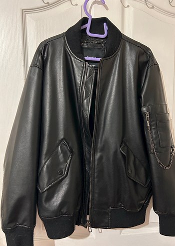 Bershka Siyah Deri Ceket - Rahat Kesim - Görsel 3