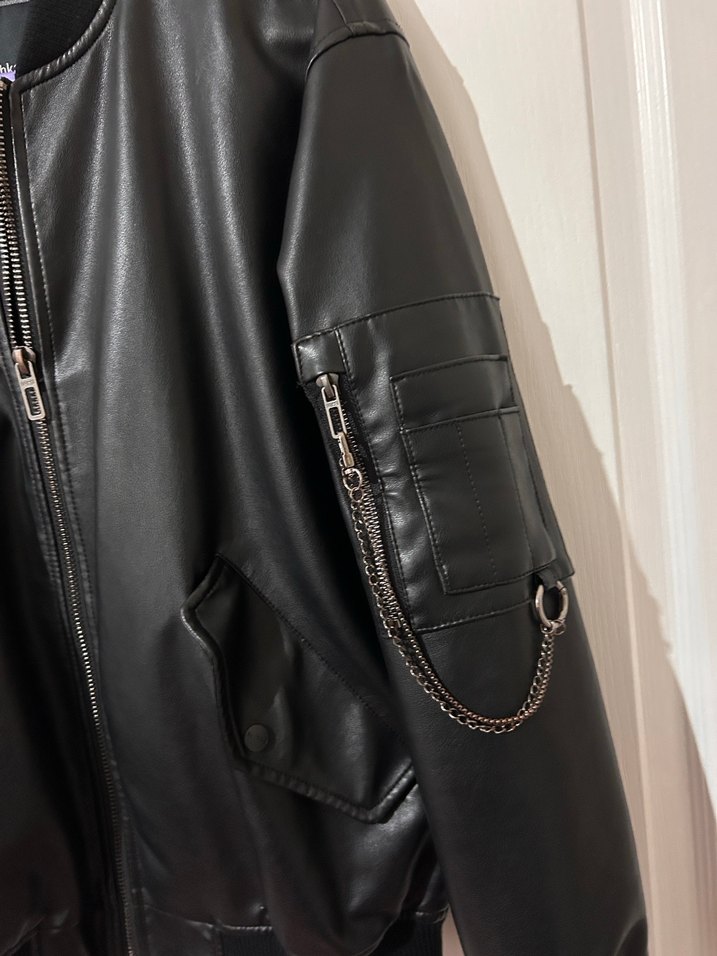 Bershka Siyah Deri Ceket - Rahat Kesim - Görsel 5