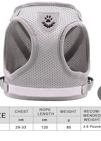 Reflektörlü Gri Kedi Köpek Göğüs Tasması - Görsel 2