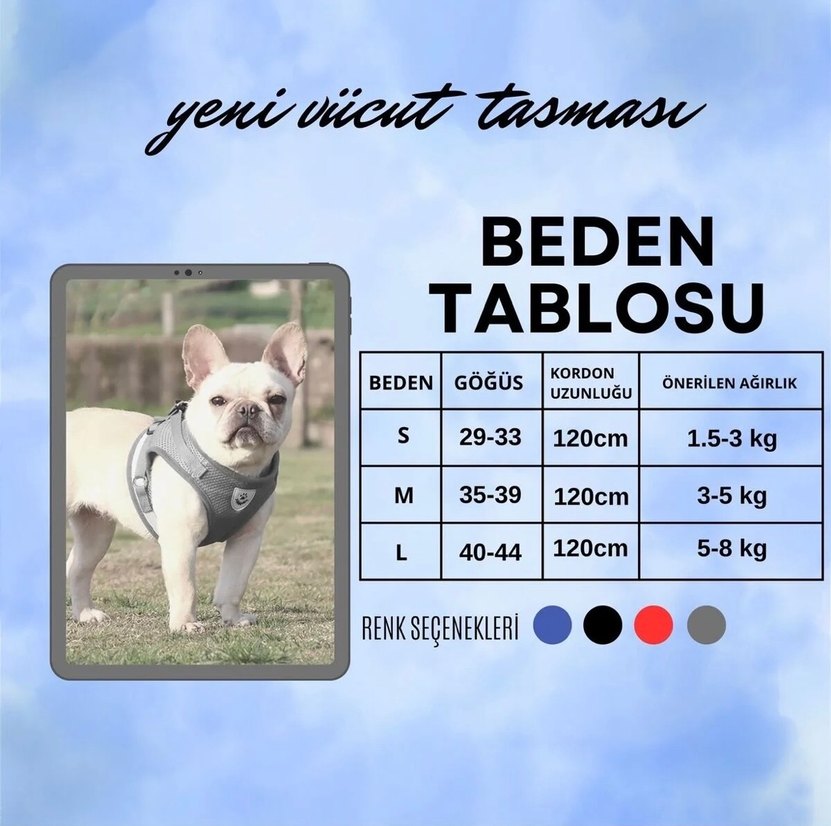 Reflektörlü Gri Kedi Köpek Göğüs Tasması - Görsel 4