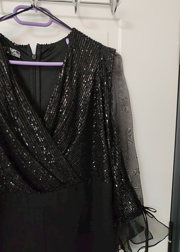 Uzun Siyah Gotik Kadın Tulum - Görsel 4