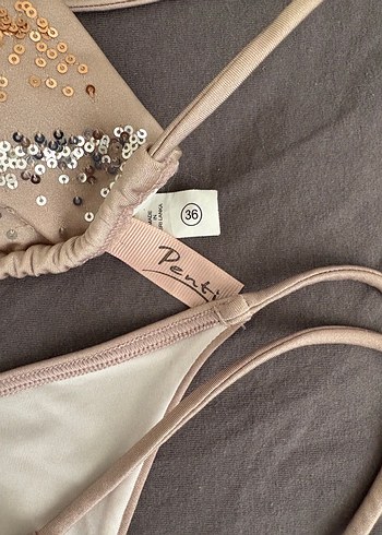 İnce Askılı, pullu Bej Bikini - Görsel 3