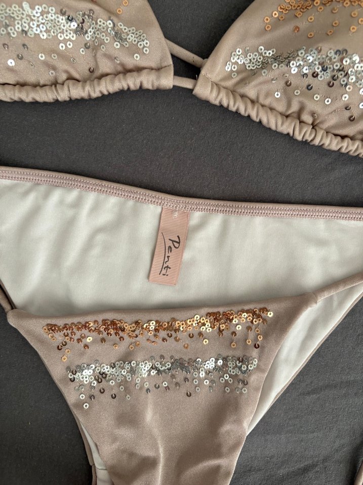 İnce Askılı, pullu Bej Bikini - Görsel 2