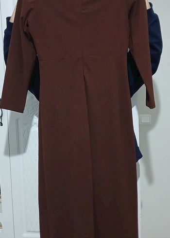 Drapeli Uzun Kollu Kahverengi Abiye Elbise - Görsel 2