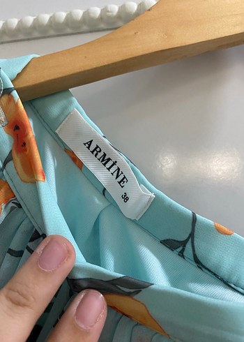 Turkuaz Pileli Uzun Çiçekli Etek - Görsel 3