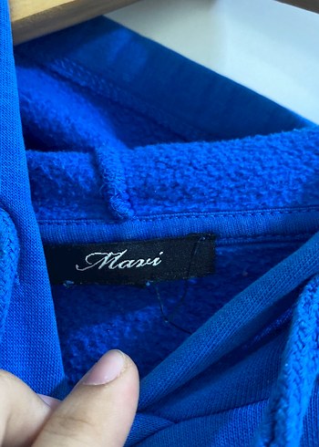 Mavi Kapüşonlu Kadın Sweatshirt - Görsel 3