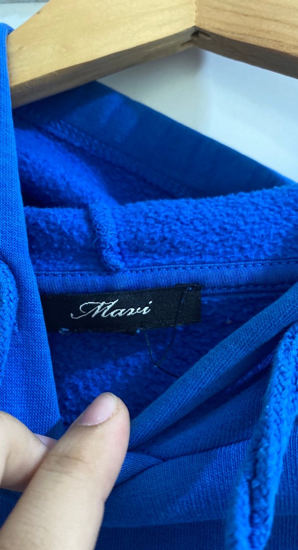 Mavi Kapüşonlu Kadın Sweatshirt - Görsel 3