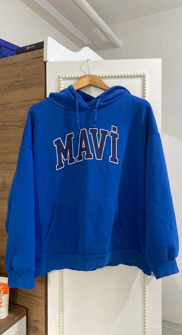 Mavi Kapüşonlu Kadın Sweatshirt - Görsel 2
