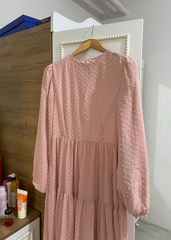 Pembe Uzun Bohem Elbise Volanlı - Görsel 3