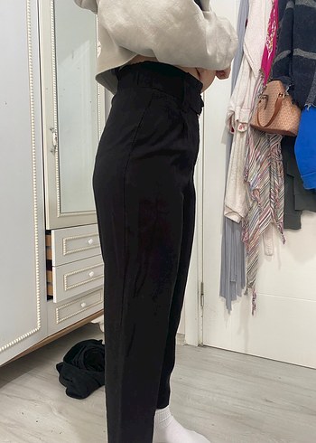 Siyah Zara Kemerli Rahat Kesim Kadın Pantolon - Görsel 3