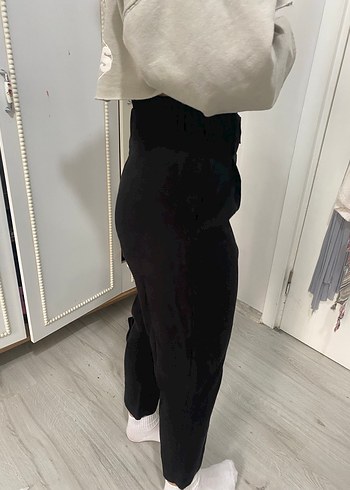 Siyah Zara Kemerli Rahat Kesim Kadın Pantolon - Görsel 4