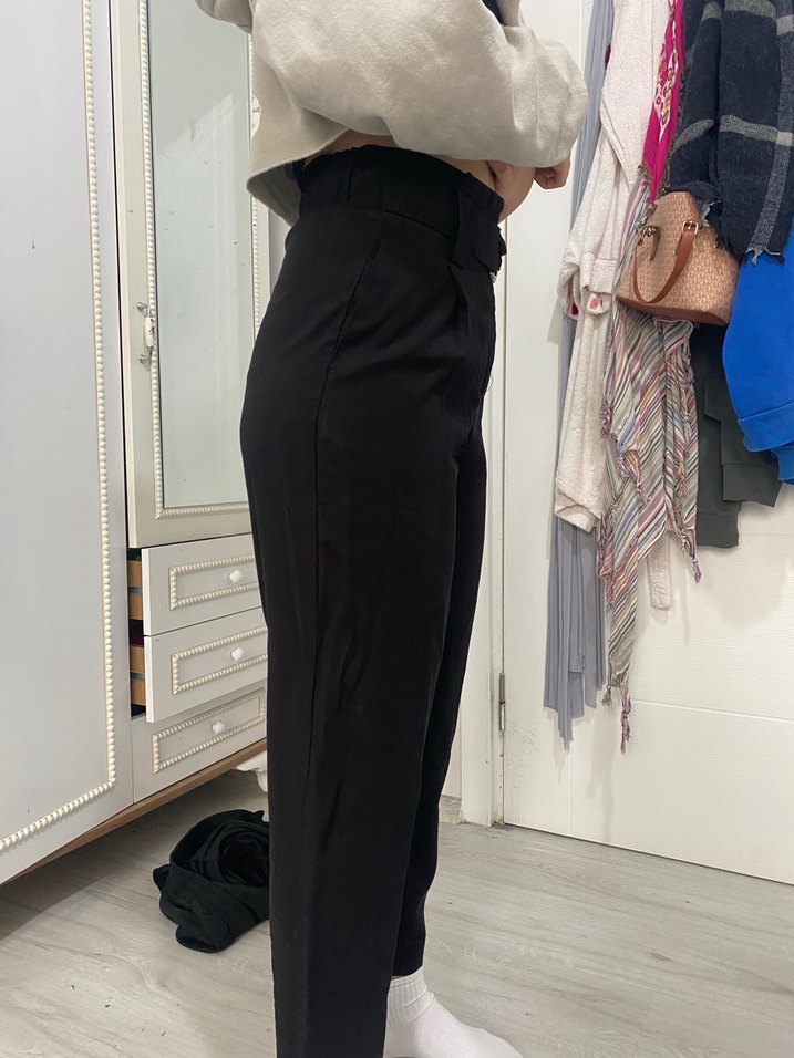 Siyah Zara Kemerli Rahat Kesim Kadın Pantolon - Görsel 3