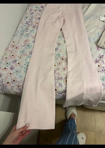 Pembe Midi Kumaş Kadın Pantolon - Görsel 2