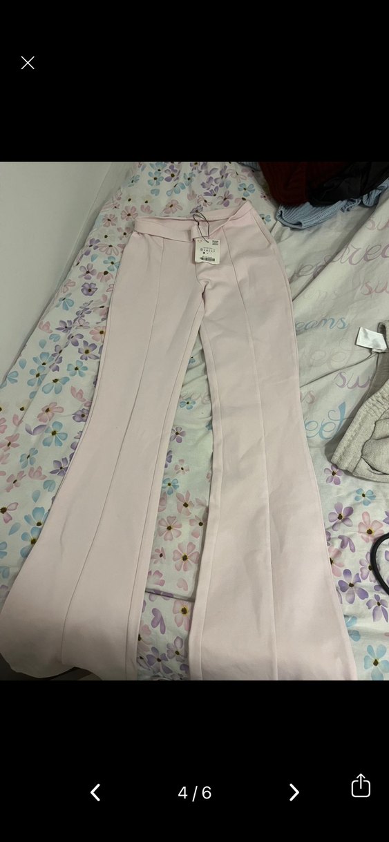 Pembe Midi Kumaş Kadın Pantolon - Görsel 4