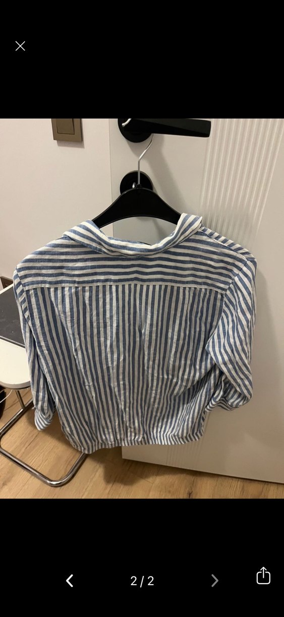 Mavi Çizgili Keten Kadın Gömlek - Görsel 2