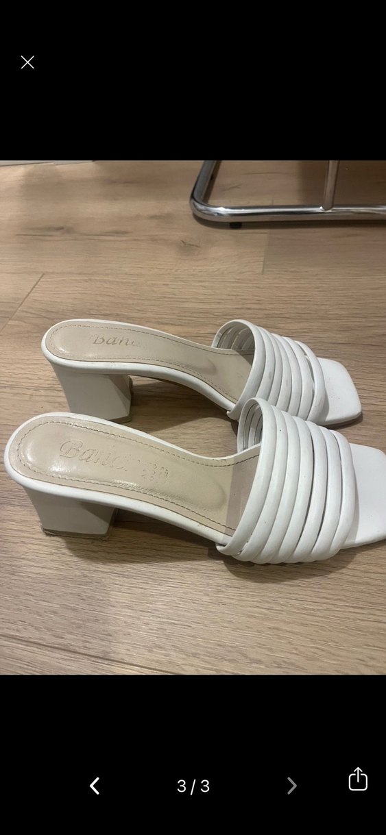 Beyaz Pilili Kadın Topuklu Terlik - Görsel 3