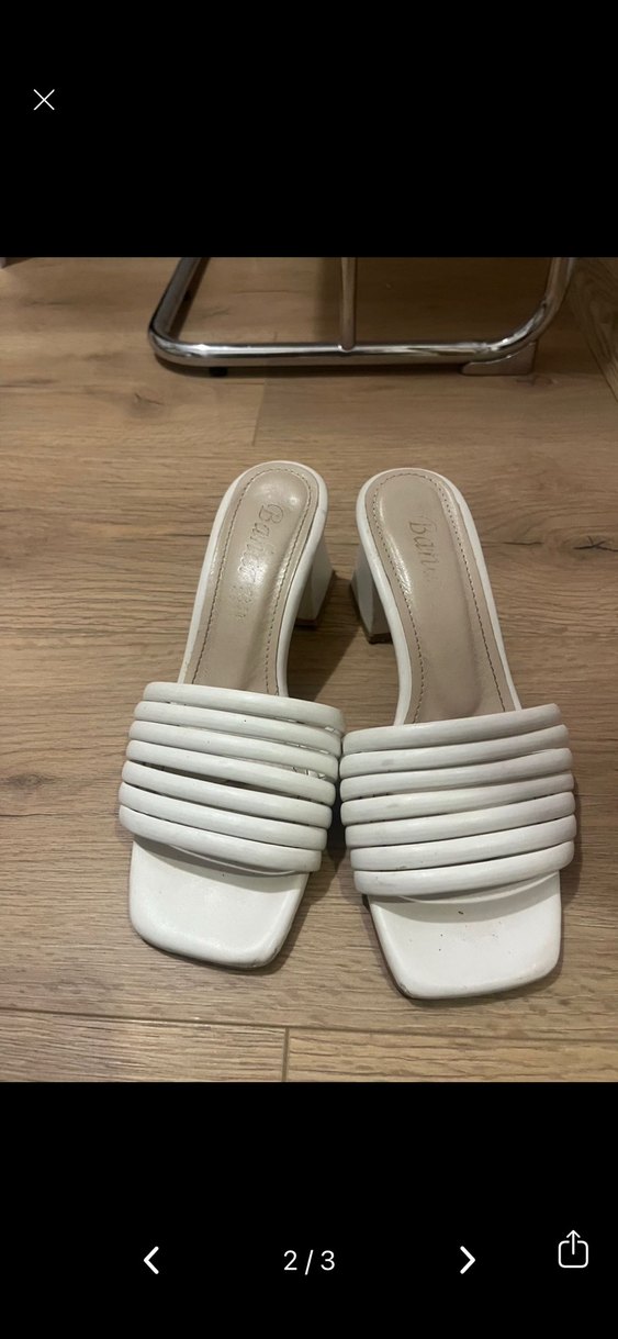 Beyaz Pilili Kadın Topuklu Terlik - Görsel 2