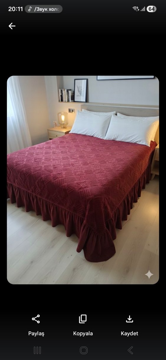Bordo Kareli Kadife Yatak Örtüsü ve Runner - Görsel 2