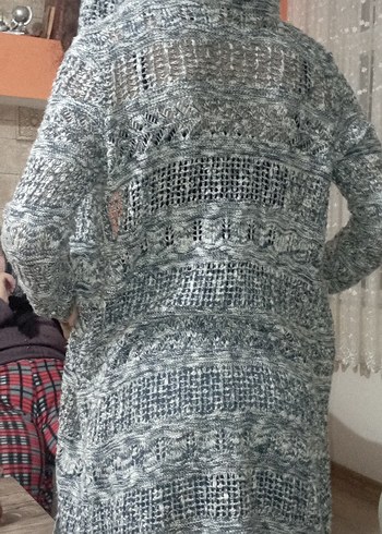 Uzun Gri Bohem Örgü Kadın Hırka - Görsel 2