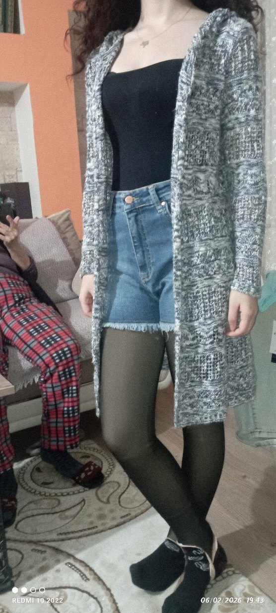 Uzun Gri Bohem Örgü Kadın Hırka - Görsel 3