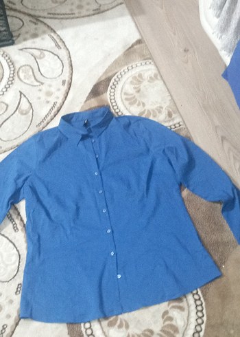 Mavi elastan Kadın Gömlek Uzun Kollu - Görsel 2