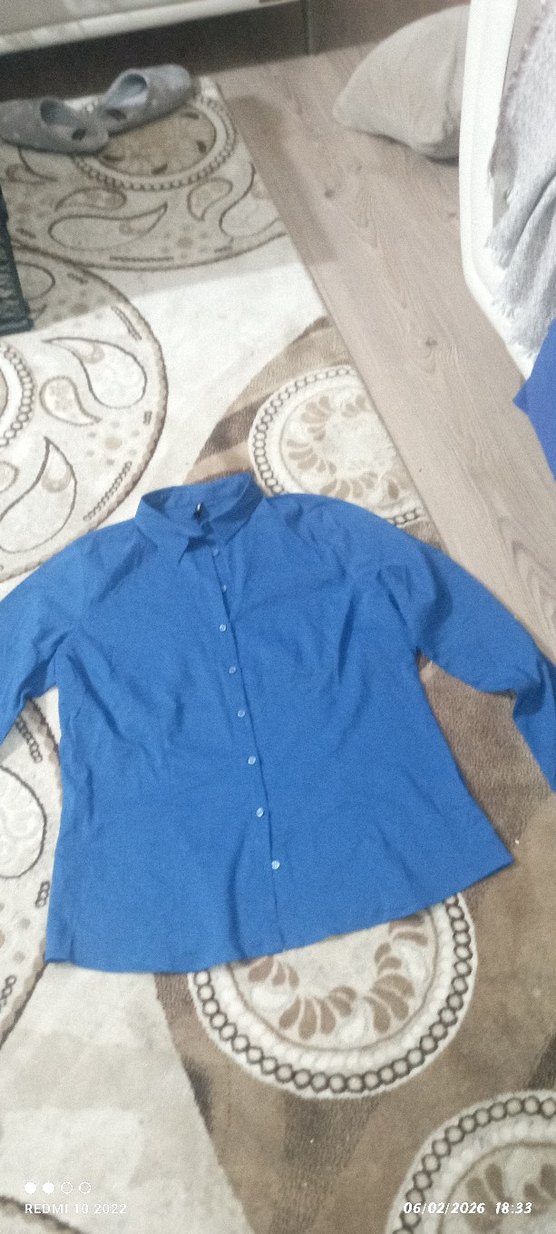 Mavi elastan Kadın Gömlek Uzun Kollu - Görsel 2