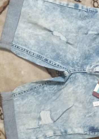 mavi krem ve gri kot şort - Görsel 5