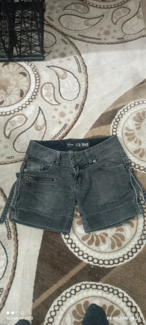 mavi krem ve gri kot şort - Görsel 3