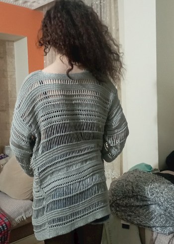 Gri Örgü Kadın merserize Hırka - Görsel 2