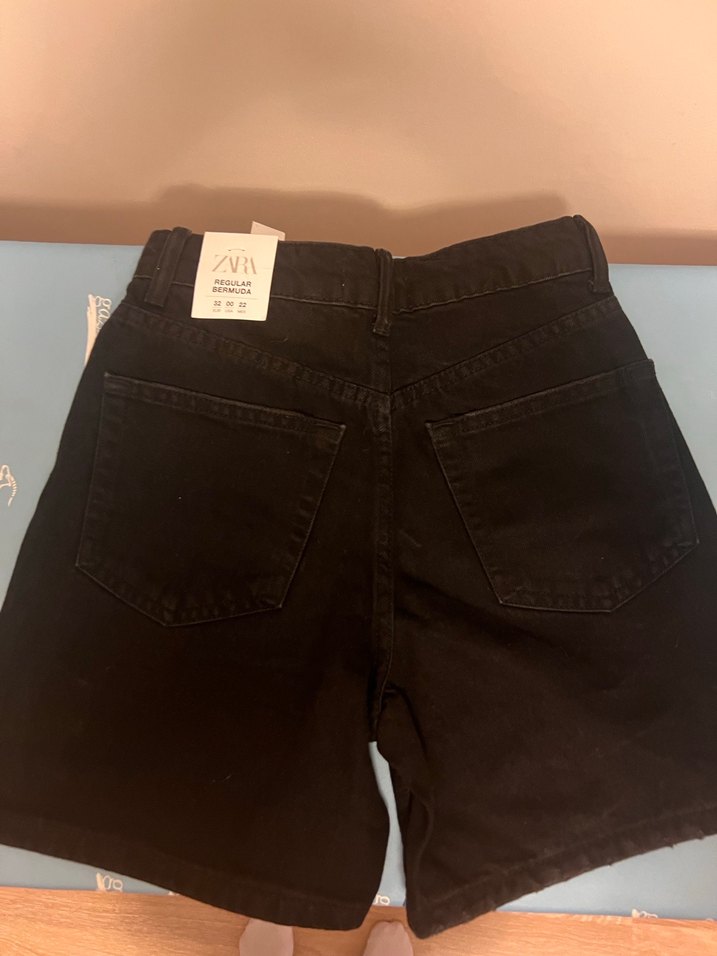 Zara XS Siyah Mini Denim Şort - Görsel 5