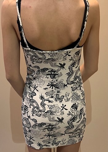 BERSHKA S  Desenli Midi askılı Elbise - Görsel 2