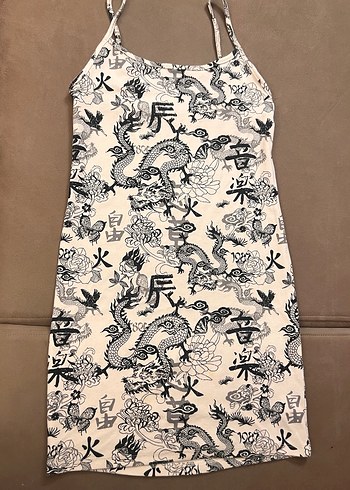 BERSHKA S  Desenli Midi askılı Elbise - Görsel 4