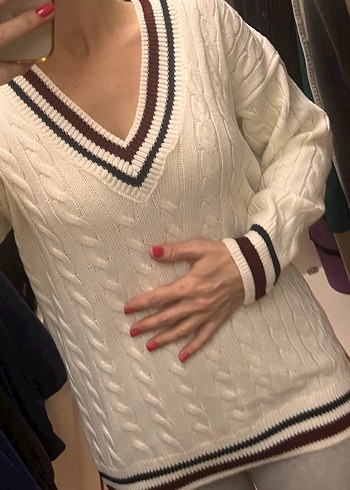 KOTON S/M/L V yaka triko OVERSİZE Ekru - Görsel 2