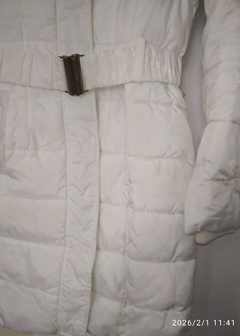 Beyaz Kemerli Midi Kadın Mont - Görsel 6