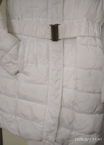 Beyaz Kemerli Midi Kadın Mont - Görsel 7