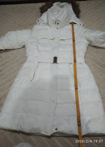 Beyaz Kemerli Midi Kadın Mont - Görsel 8