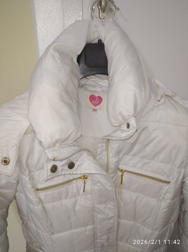 Beyaz Kemerli Midi Kadın Mont - Görsel 4