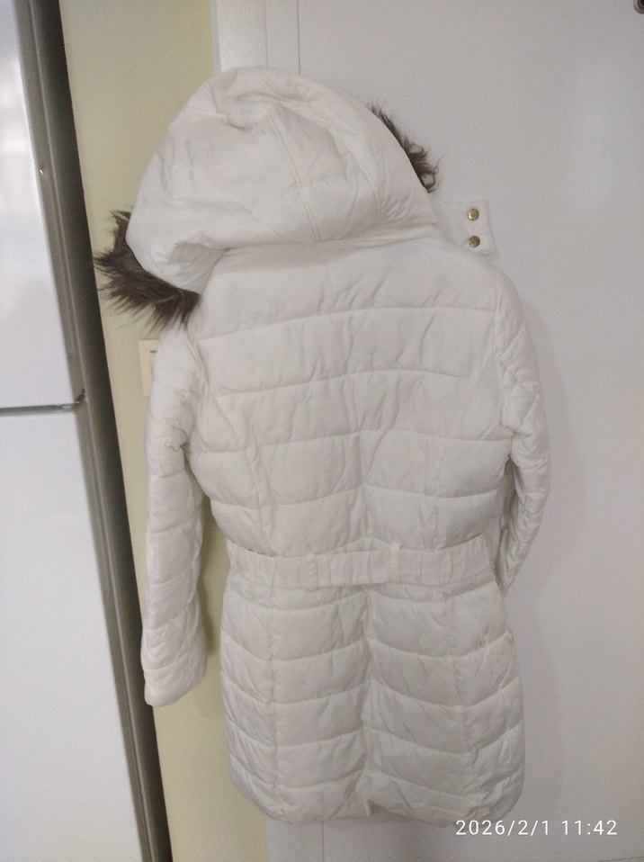 Beyaz Kemerli Midi Kadın Mont - Görsel 3