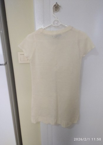 Beyaz Kısa Kollu Örgü Triko Elbise - Görsel 6