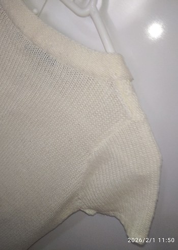 Beyaz Kısa Kollu Örgü Triko Elbise - Görsel 8