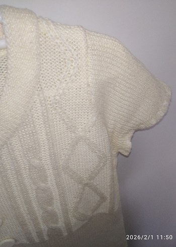 Beyaz Kısa Kollu Örgü Triko Elbise - Görsel 3