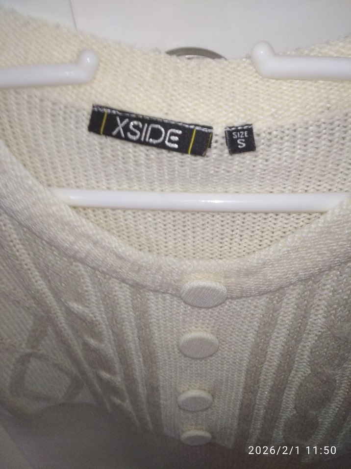 Beyaz Kısa Kollu Örgü Triko Elbise - Görsel 2